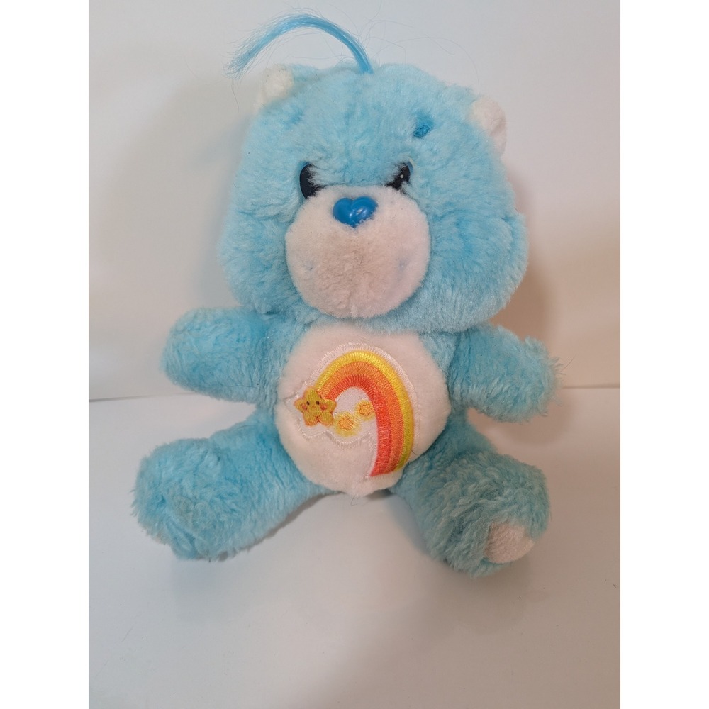 Vintage Care Bears Grumpy Bear Blue Plush Rainbow Star 6.5 Inch 1980s Toy